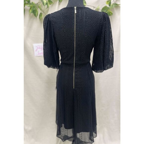 Calvin Klein Women's Balloon-Sleeve Lace Fit & Flare Dress - Black 8 - Picture 3 of 4